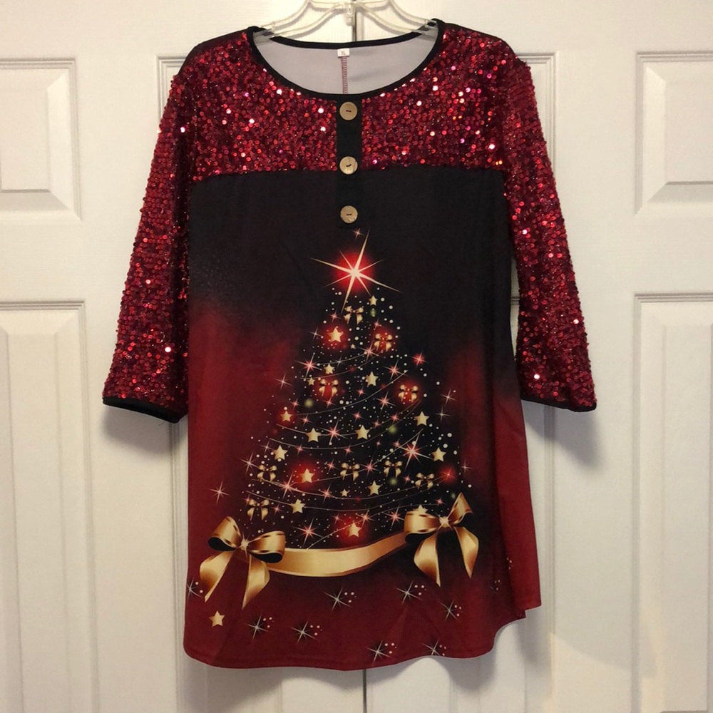 Holiday shirt sequin sleeves